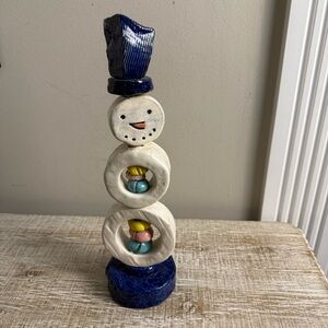 Ceramic Blue & White Snowman, Sunapple Company,